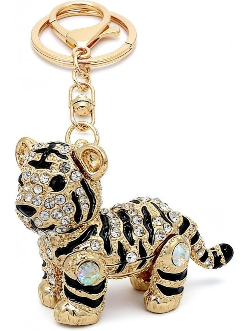 Gold Crystal Rhinestone Tiger Keychain Bling Animal Key Ring Handbag Charm Gift